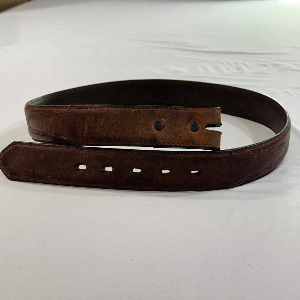 3D Belt Company Brown Leather Belt Mens 36 Western Snap Strap No Buckle 1.5in